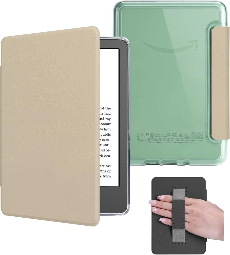 HOICHOE Case for 6" Kindle 2024/2022 Release (11 Generation), Light PU Leather Cover and Transparent Hard Back Shell with Hand Strap, Auto Sleep/Wake, Oat Coffee - Image 1